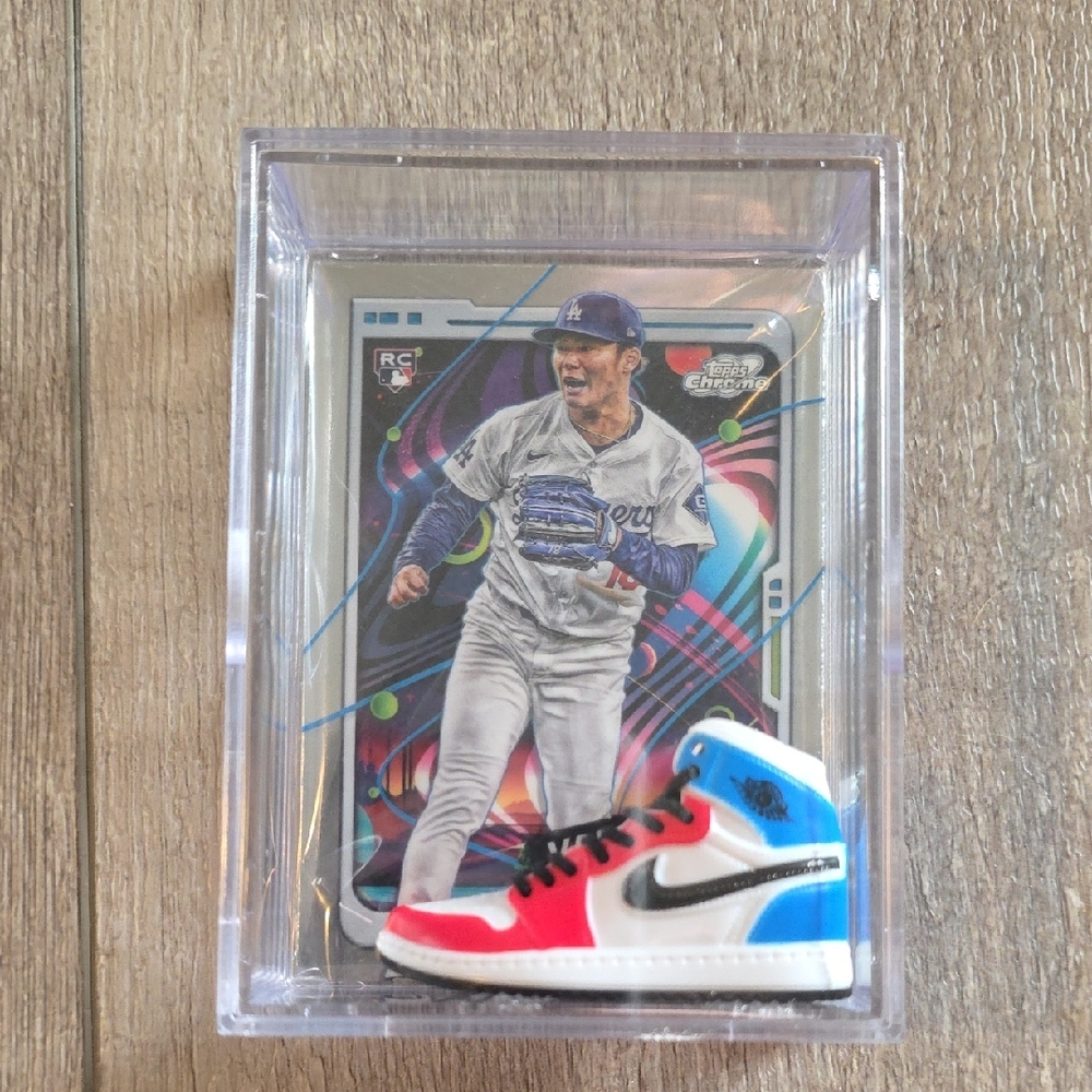Yamamoto Topps Chrome RC  Card SHADOWBOX W/ Nike Air Jordan 1 Mini Sneaker.